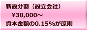 新設分割（設立会社） 　30,000～ 資本金額の0.15%が原則